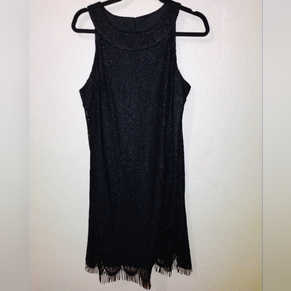 dressbarn Black Sparkle Fringe Mini Dress